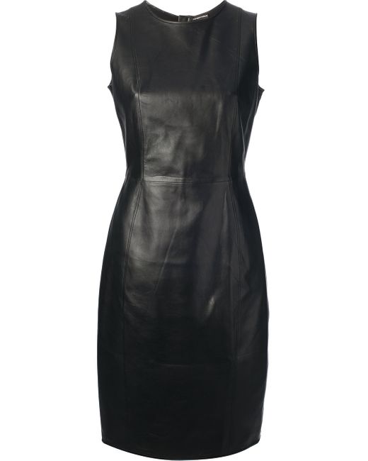 Emporio Armani Black Sleeveless Leather Dress
