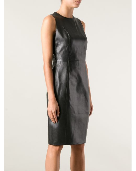 Emporio Armani Sleeveless Leather Dress in Black | Lyst
