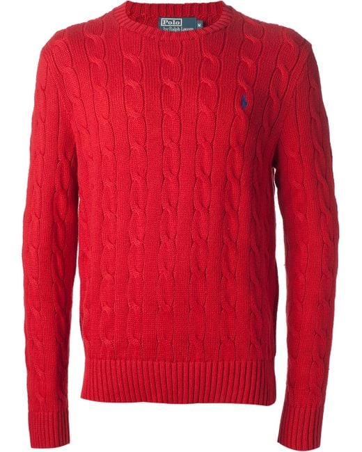 Polo Ralph Lauren Red Cable Knit Sweater for men