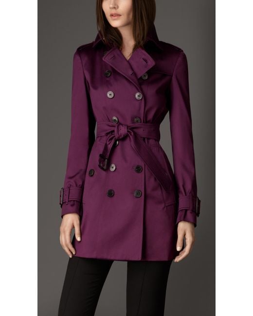 Burberry Midlength Cotton Sateen Trench Coat in Purple | Lyst