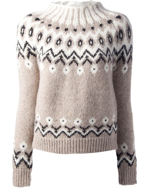 Moncler Natural Fair Isle Knit Sweater