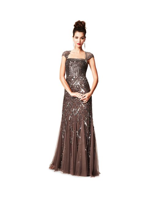 Adrianna Papell Cap Sleeve Sequined Beaded Gown Dress in Purple Lyst