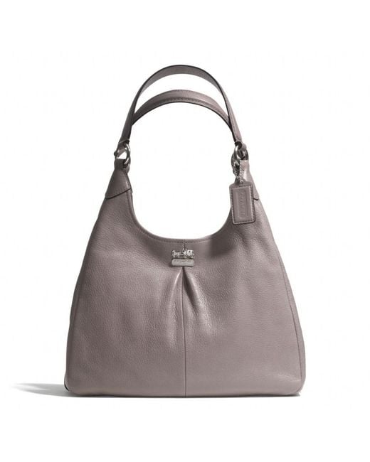 COACH Gray Madison Maggie Shoulder Bag in Leather