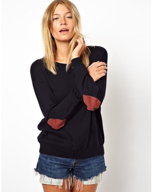 ASOS Blue Heart Elbow Patch Sweater