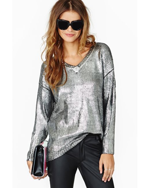 Nasty Gal Elan Metal Coated Sweater in 