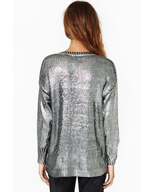 Nasty Gal Elan Metal Coated Sweater in Metallic | Lyst