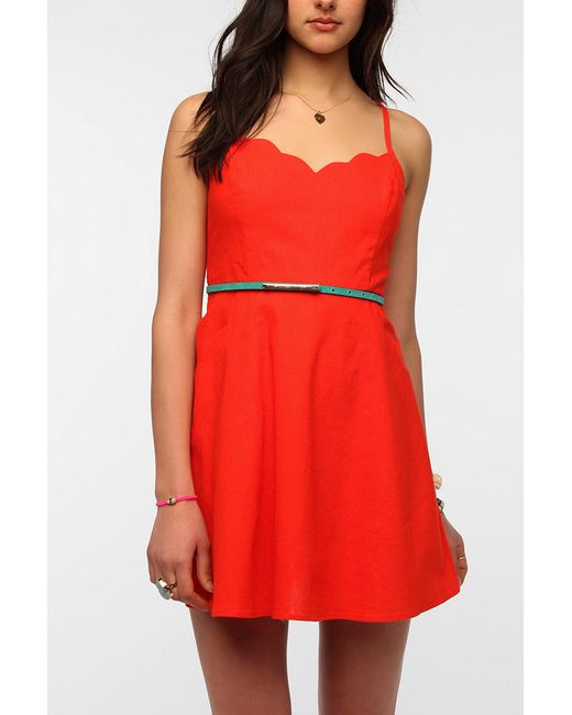Urban Outfitters Orange Cope Scallop Trim Linen Dress