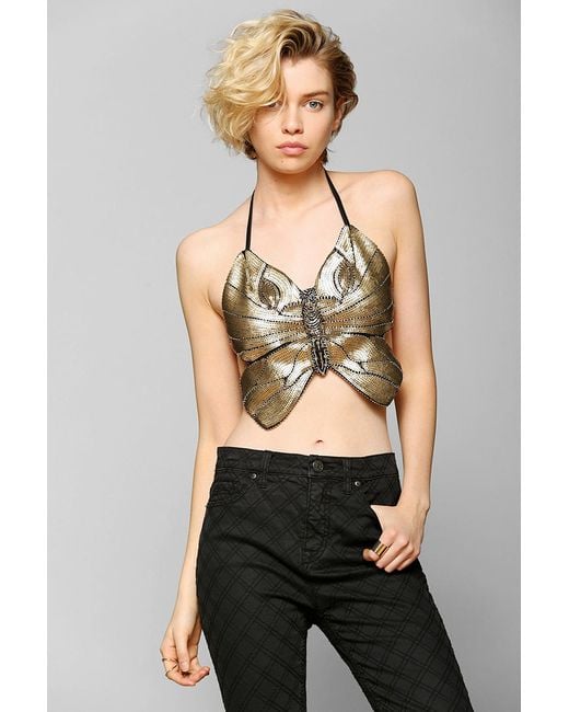 Urban Outfitters Metallic Tela Butterfly Sequin Halter Top