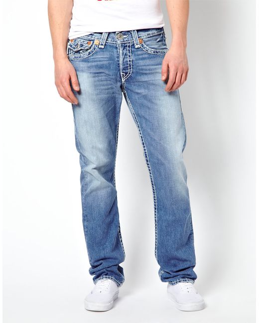 True Religion Blue Jeans Jack Super T Regular Tapered Fit Flap Pocket Mid Drifter Wash for men