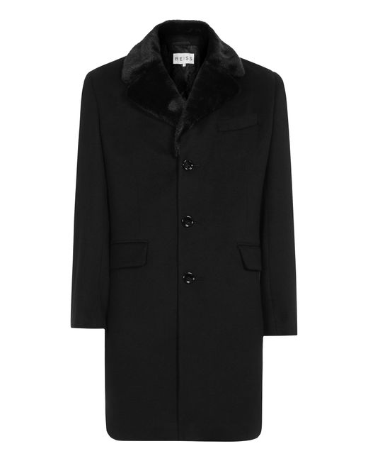 Reiss King Faux Fur Collar Coat in Black for Men | Lyst