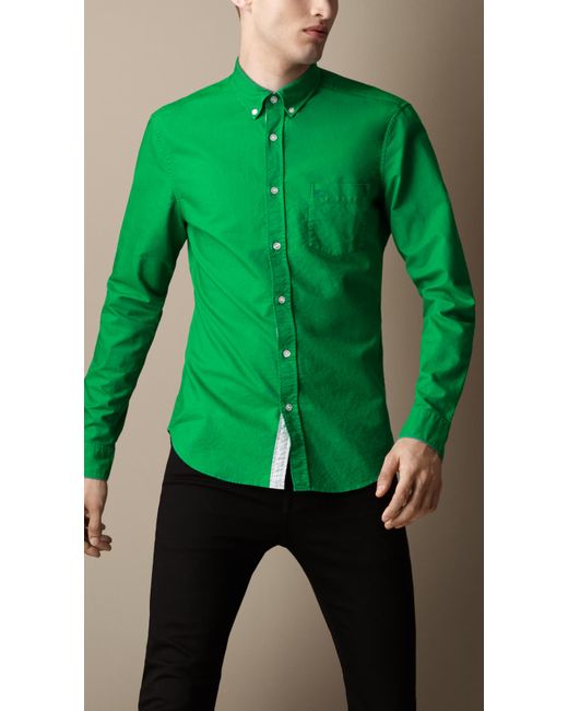 Burberry Green Buttondown Collar Cotton Shirt for men