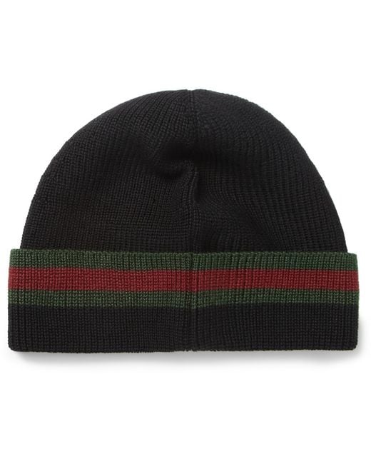 Gucci Black Wool and Silkblend Beanie Hat for men