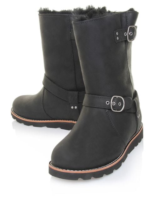 UGG Black Noira Leather Biker Boots | Lyst UK