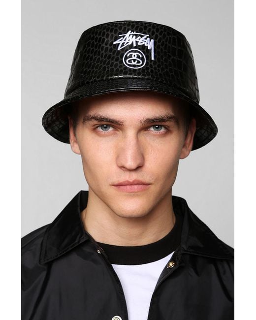 Stussy Crocodile-Effect Faux-Leather Hat in Black for Men | Lyst