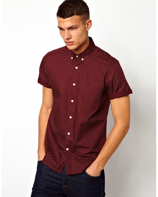 ASOS Red Shirt in Short Sleeve with Polka Dot Print for men