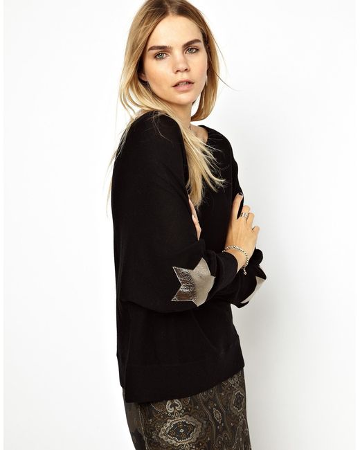 Zadig & Voltaire Black Oversize Jumper with Leather Star Elbow Patches