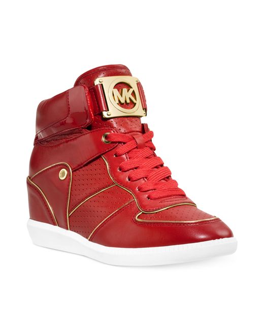 Michael Kors Red Nikki High Top Logo Sneakers