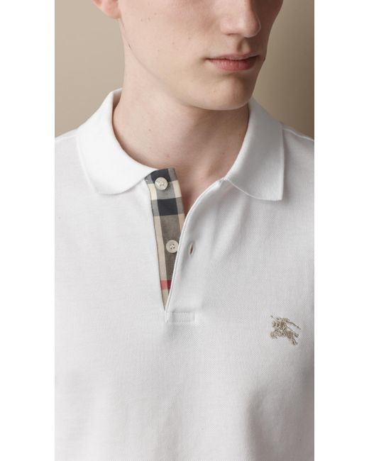 Burberry Long Sleeve Polo Shirt in White for Men | Lyst