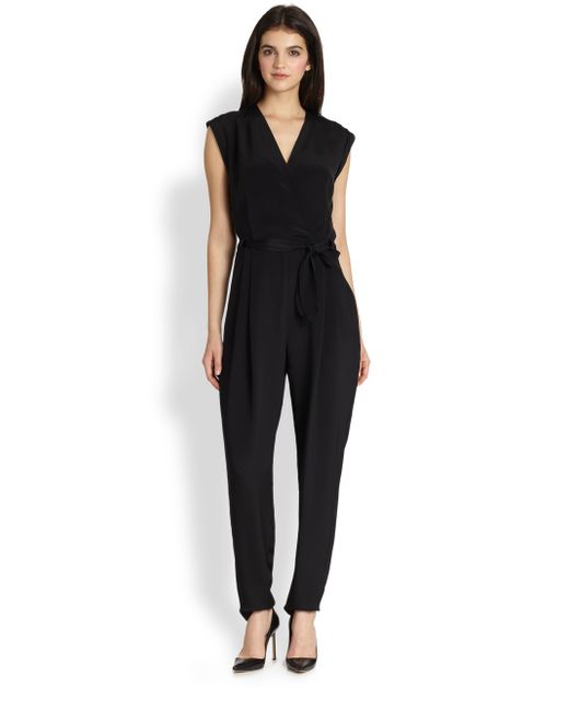 Theory Pavona Selection Silk Wrap Effect Jumpsuit in Black | Lyst