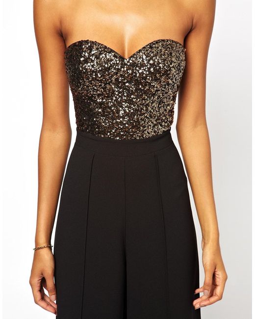Lipsy Jumpsuit with Sequin Bust in Black | Lyst