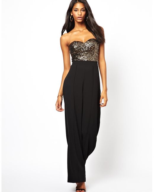 Lipsy Black Jumpsuit with Sequin Bust