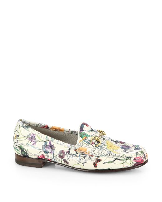 Gucci Floral print Leather Moccasin Loafers | Lyst
