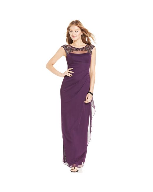 Xscape Capsleeve Beaded Illusion Gown 