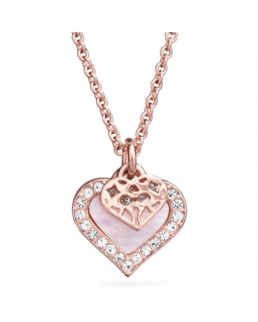 COACH Mother Of Pearl Heart Necklace in 