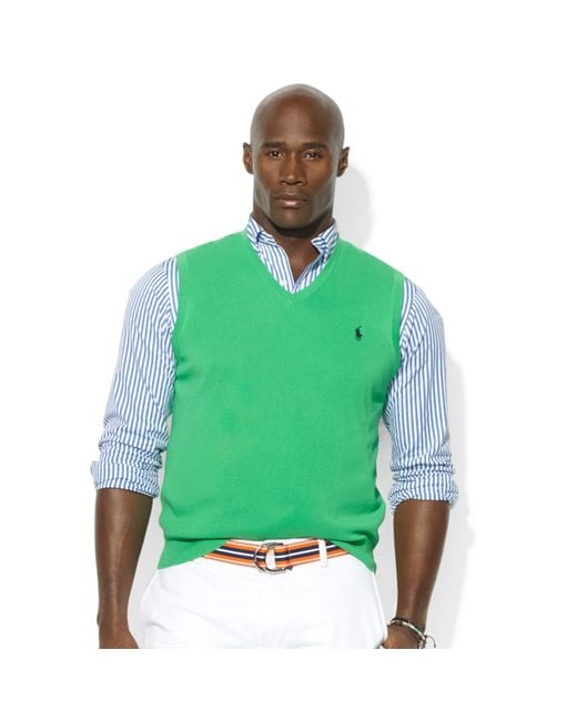 Ralph Lauren Green Vneck Pima Cotton Sweater Vest for men
