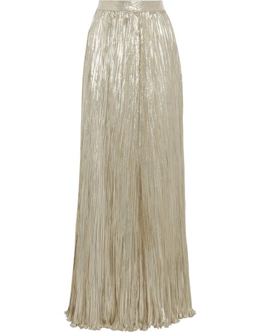 Oscar de la Renta Metallic Pleated Silk blend Lame Maxi Skirt