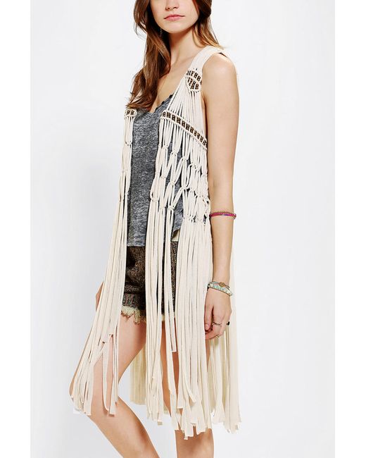 Urban Outfitters White Staring At Stars Macrame Beaded Vest