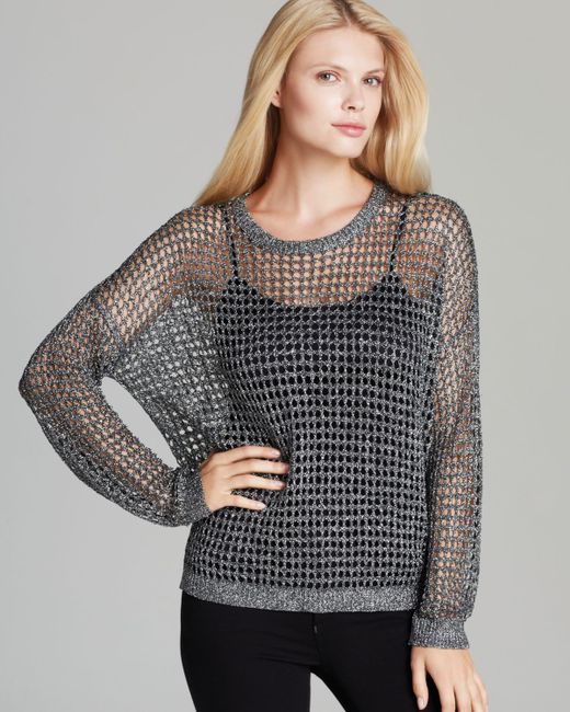 Karen Kane Pullover Metallic Open Knit Sweater | Lyst