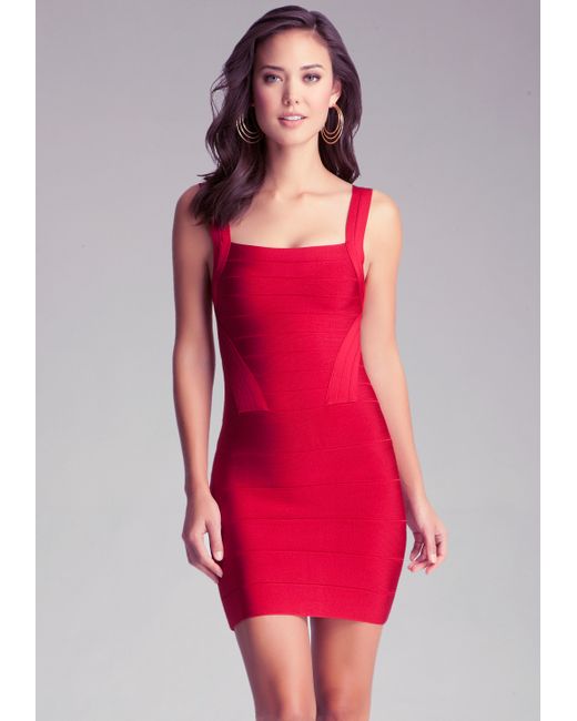 Bebe Strap Bandage Dress in Red | Lyst