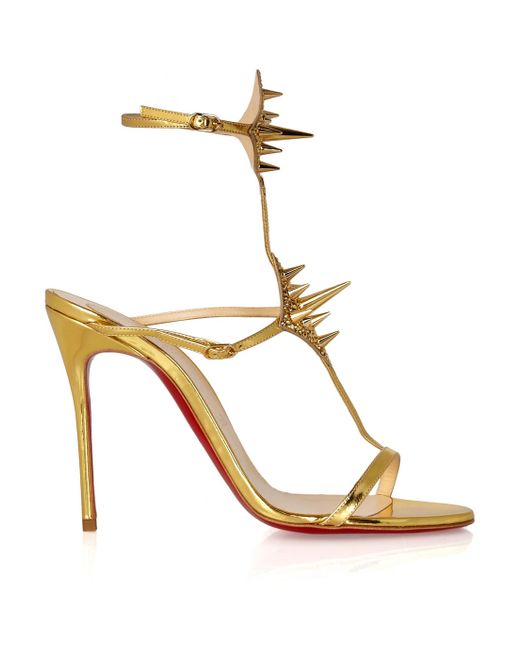 Christian Louboutin Lady Max 100 Spike-Embellished Metallic Leather Sandals