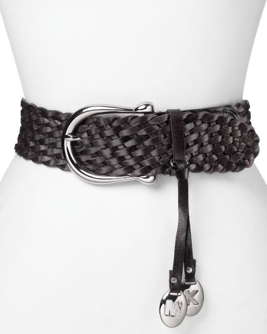 Michael michael kors Braided Leather Belt in Black (Black/Silver) | Lyst