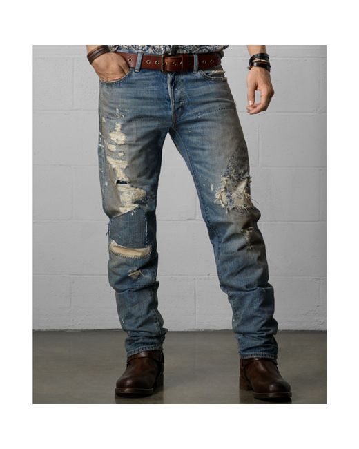 Denim & Supply Ralph Lauren Blue Distressed Straightfit Jeans for men