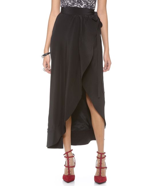 Cynthia Rowley Long Wrap Skirt - Black | Lyst