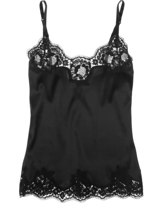 Dolce & Gabbana Lace Trimmed Stretch Silk Satin Camisole in Black | Lyst