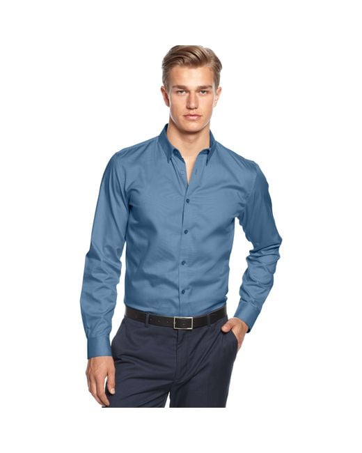 Calvin Klein Long Sleeve Solid Slim Fit Shirt in Blue for Men | Lyst