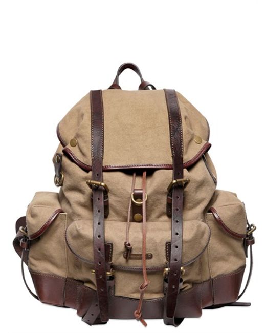 DSquared² Cotton Canvas Leather Backpack in Natural for Men | Lyst