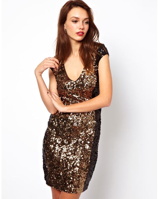 French Connection Sequin Dress in Metallic | Lyst Canada