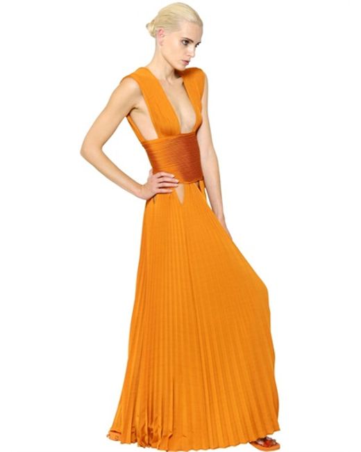 Givenchy Orange Pleated Stretch Viscose Jersey Dress