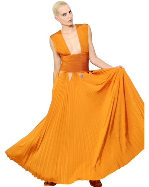 Givenchy Pleated Stretch Viscose Jersey Dress in Orange | Lyst