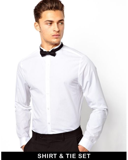 ASOS Smart Shirt with Wing Collar and Bow Tie Set in White for Men | Lyst