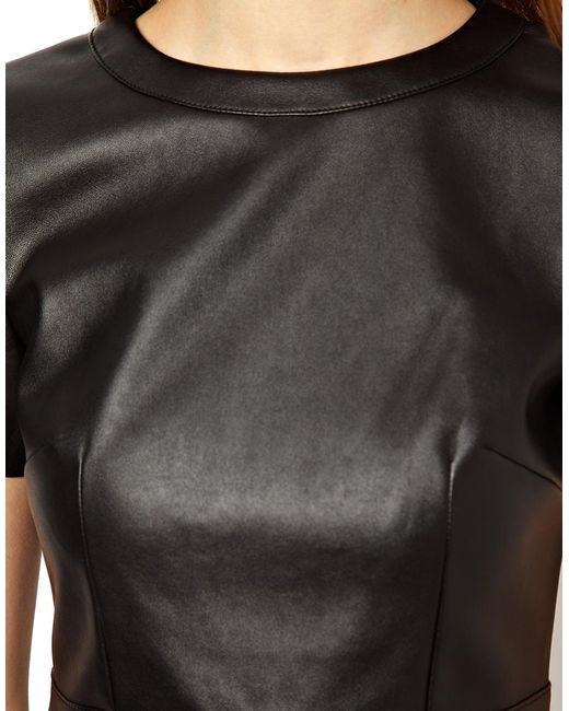 ASOS Asos Skater Dress in Leather Look in Black | Lyst