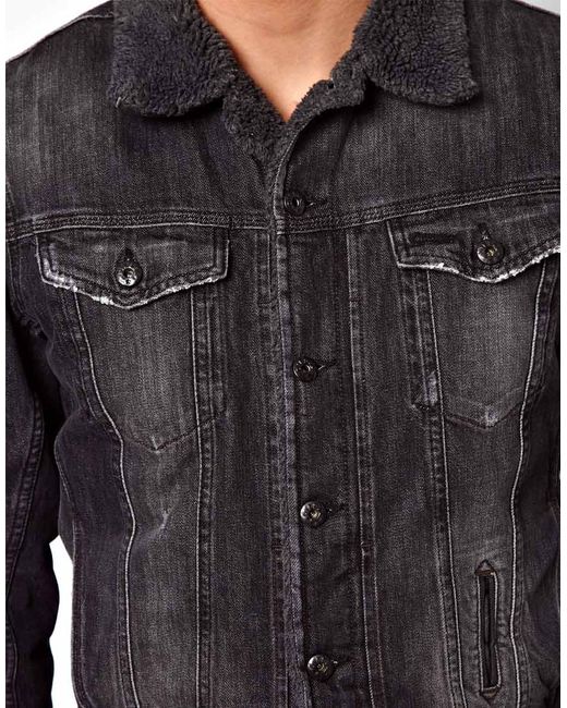 DIESEL Denim Jacket Elshar Borg Lined in Black for Men Lyst