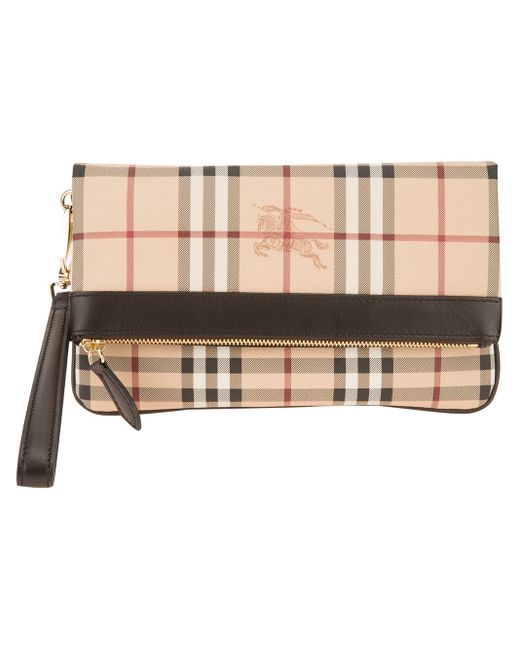 Burberry 'haymarket' Check Folding Wristlet Clutch in Natural | Lyst
