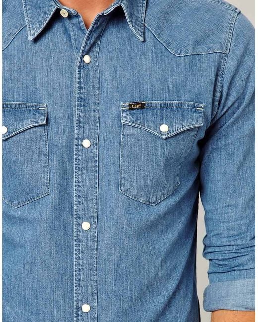Lee Jeans Denim Shirt Western Slim Fit Light Stone in Blue for Men | Lyst