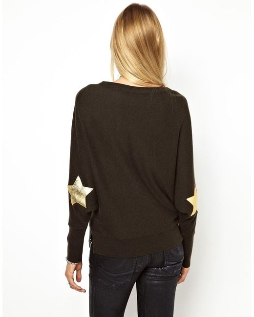 Zadig & Voltaire Natural Jumper with Leather Star Elbow Patches