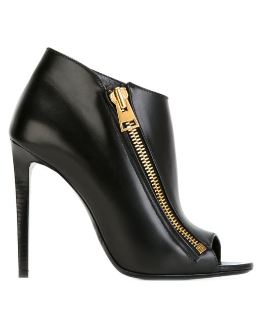 Tom Ford Black Side Zip Peep Toe Ankle Boots